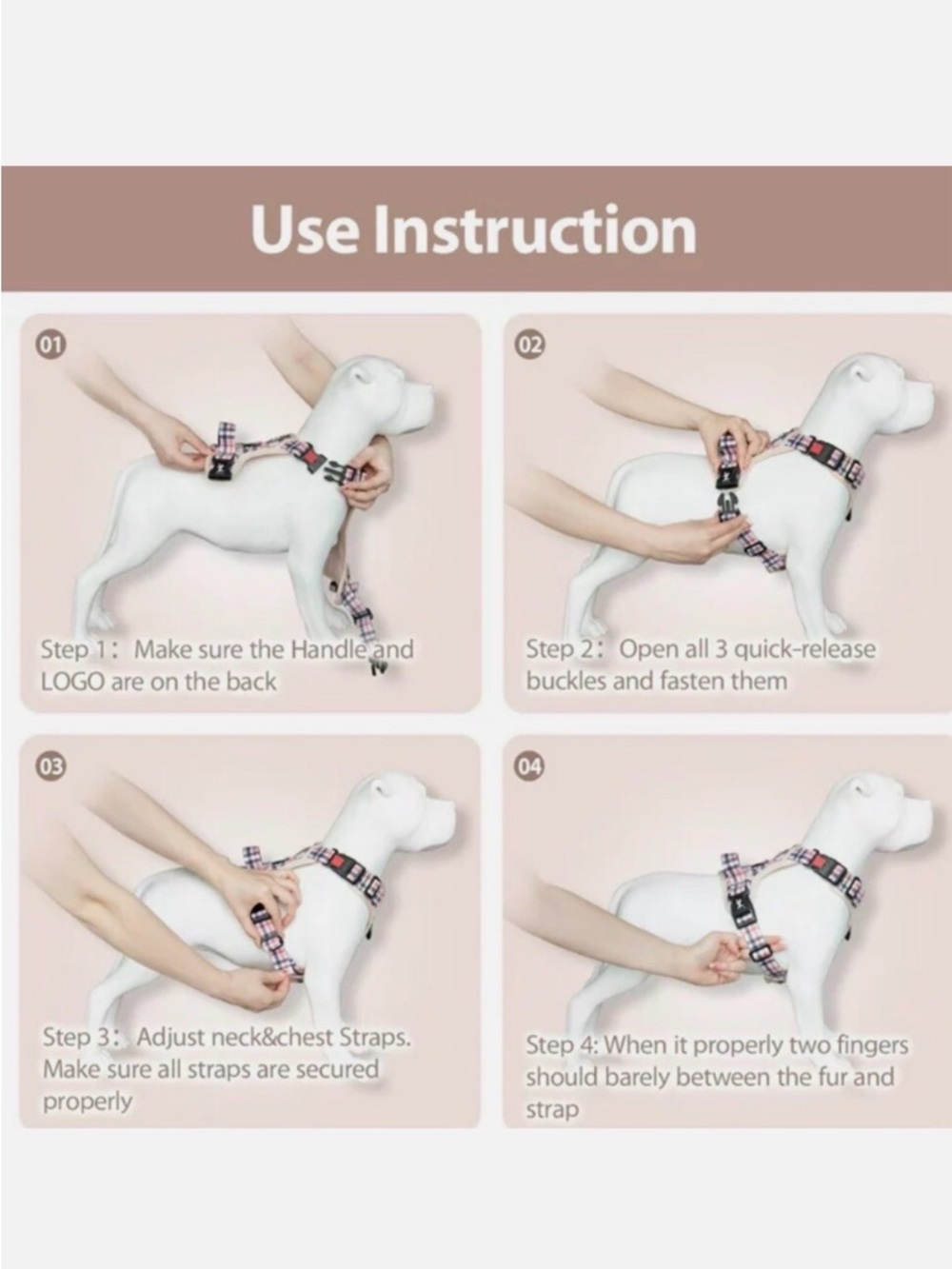 No Pull Dog Harness Medium Polypet Beige/Pink XL - Picture 7 of 11